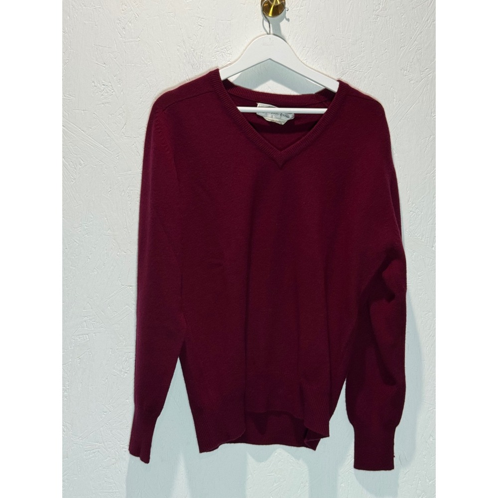 Saks Fifth Avenue Mens 100% Cashmere V-Neck Sweater Burgundy Red Large